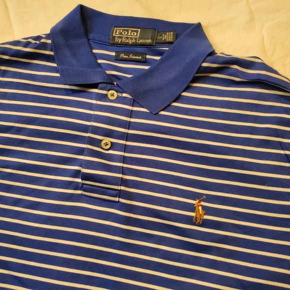 Polo by Ralph Lauren Men's Blue Collard Neck Short Sleeve Striped Shirt Size L - Picture 2 of 2